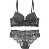 New Lace Lingerie Women Sexy Bra Set Push up Bras Underwear Set 3/4 Cup Lingerie Set Embroidery Flowers Bras and