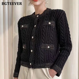 Elegant Women O-neck Knitted Cardigans Single-breasted Slim Twisted Sweater Female 2020 Autumn O-neck Outwear