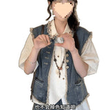 Complete Set Of Summer Wearing French Korean Temperament Tuxedo Denim Vest Folded Shirt Top Dress Half-Dress