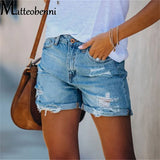 All Match Blue Women Slim Hole Denim Shorts Fashion Casual Summer New Denim Shorts Sexy Solid Color Wash Streetwear