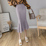 Zingj And Winter Elastic Slim Knitted Half-Body Skirt Medium-Long Korean Version High-Waisted Thin Fish Tail Buttocks A-Shaped