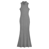 Zingj Trendy Women's Dress Is Full Of Style, Elastic, Slim, Half-High Collar, Sleeveless Vest, Long Skirt, Buttocks, Fishtail