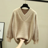 Mink Velvet V-neck Knitted Sweater Women Loose Here Simple Commuter Fashion Stretch Bottoming Sweater Pullover Femal