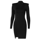 Women Spring Autumn Long Sleeve Bodycon Soild Color Black Slim Package Hip Mini Dress 2021 Female Clothing