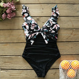 Sexy One Piece Swimsuit Female Swimwear Women Print Floral Bandage Shoulder Ruffle Brazilian Backless