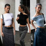 Off-shoulder Short Sleeve Top-Outfit