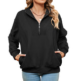 Zingj New Standing Collar Zipper Pocket Solid Color Long Sleeve Casual Hoodie Woman-Outfit