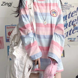 T-shirts Women Rainbow Japanese Style Kawaii Pink Loose Leisure BF Harajuku College Students Female Top Lady