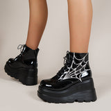 Thick-Bottomed Large-Size Short Boots Women's Autumn New Pine Pastry Bottom With Printed Leather Boots Martin