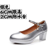6Cm Silver Heeled Show Shoes Thick-Singing Leather Shoes Thick-Soled Model Single-Shoe Large-Size Working