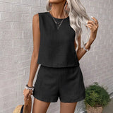 Solid Imitation Cotton Sleeveless Vest Shorts Casual Fashion Two-Piece Suit