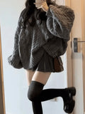 Oversize V Neck Gray Cable Knit Sweater-Outfit