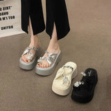 Women Wear 2025 Summer New Small Thick-Soled High-Heeled Water Drill Jackets Toe Cool Slippers