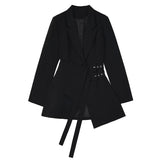 Women Blazer Dress long slim Patchwork Asymmetry Vintage Women Coat Jackets Black Apricot Bandage Fashion