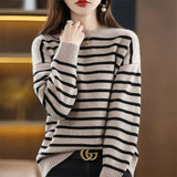 Winter Classic Striped Loose Casual Sweater Tops Women Fashion All-match Knitting Pullover Korean Style Female