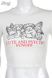 Fashion Letter Printed Short Sleeve Vintage Crop Top 2023 Summer Women Sexy Skinny T Shirt Female Streetwear Tee
