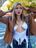 Sexy Ruffles Cut Out White Tank Tops Women Y2K Fashion Bandage Hollow Out Halter Tops Solid Shirring Crop Vest Tee