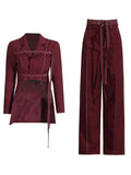 Angola Red Two-Piece Set 2025 New Irregular Pendulum With Design Jacket + High-Rise Straight Trousers