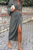 Knot Pencil Long Skirt Women High Waist Pleated Split Skirt Sets Streetwear Summer Skirts Woman 2023 Elegant Midi