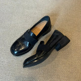 Zingj British Style Small Leather Shoes Shoes Female Black Thick Heel Single Shoes-Outfit