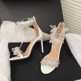 Wind A Word With Fine Heel Sandals 2025 New White Crystal Wedding Shoes Water Diamond High Heels