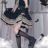 Gothic Black Sling Dress Women Japanese Kawaii Bow A-line Lolita Mini Dress Summer Sweet Sleeveless Punk Party