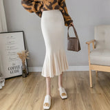 Zingj And Winter Elastic Slim Knitted Half-Body Skirt Medium-Long Korean Version High-Waisted Thin Fish Tail Buttocks A-Shaped