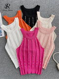 Hotsweet Pearls Women Tops Strapless Backless Slim Fit Senior 2024 Korean Style Fashion Streetwear Mini Knitted