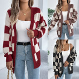 Autumn And Winter Lattice Lantern Sleeve Sweater Long Coat Women's