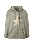Vintage Star Patch Baggy Zip Up Hoodie- Outfit