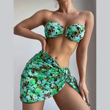 2025 Swimsuit Women Divided Metal U-Shaped Bikini Bikini Three-Piece Printed