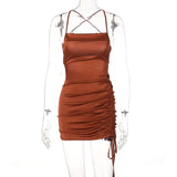 Sexy Slash Neck Lace-up Halter Shirring Package Hip Night Club Dress Women Summer Tunics Bodycon Backless Party