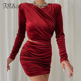 2021 Hollow Out Bodycon Dress Mini Women Brown Autumn Winter Sexy O Neck Long Sleeve Elegant Party Dresses Black