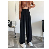 Zingj Figure Black Wide Leg Pants Female Autumn High Waist Down Narrow Version Small Thin Loose Blasuit Pants-Outfit