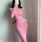 Winter Base French Turtleneck High Fold Waist Pleated Thin Temperament Solid Color Long Sleeve Dress Long Dresses