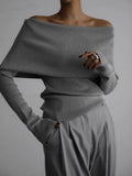 Women's Fall/Winter 2025 Long-Sleeved Knitted Bottom Shirt With A Word Of The Shoulder Sex-Repair And Exposed
