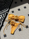 2024 New Solid-Colored Rose Breast Drawstring Strap Split Swimsuit