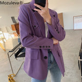 2022 Fashion Chic Women Single-breasted Purple Suit Jackets New Spring Loose Female Blazer Casual Full Sleeve