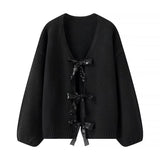 2025 New Women's Sequins Bow Ornaments Loose Knit Sweater Cardigan W091