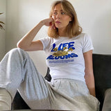 clothes Retro white short letter print short-sleeved T-shirt women's slim top summer Y2K Club Wear crop top Kawaii y2k