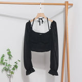 Fang Collar Leak Collar Collar Collar Short Shirt 2023 Spring Dress New Lantern Long-Sleeved Collar With Hanging Neck Shirt Women's Top
