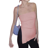 Women Knitted Tube Top Strapless Backless Irregular Slit Solid Color Summer Ladies Stretchy Vest for Club