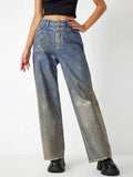 Street Fall 2025 New Waist Straight Cylinder Spray Color Gradient Women's Casual
