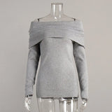 Women's Fall/Winter 2025 Long-Sleeved Knitted Bottom Shirt With A Word Of The Shoulder Sex-Repair And Exposed