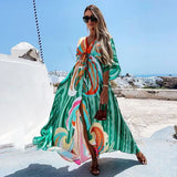Gorgeous Printing Dress Plus SizeWomen Casual Elastic Waist Long Party Dress 2022 Summer Loose Slit Beach Dress