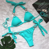 Woman 2022 Summer Stylish Diamond Crystal Lace-up Low Waist Beachwear Binkinis Set Sexy Separate Swimwear Bathing