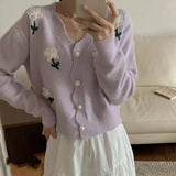 Zingj New Niche Design Sense Flower Long Sleeve Sweater Female College Wind Reduces Age Knitting Cardigan Short Coat-Outfit