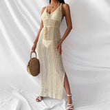 Zingj New Sweater Beach Casual Solid Color Knit Sling Knit Cover Outside-Outfit