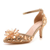 Cm Large-Size Sandals Fine Heel Head Crystal Glass High Heel Sandals Champagne Gold Banquet Dinner Women's