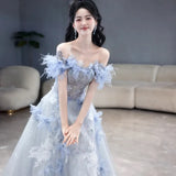 Evening Dress Women's 2025 New Word-To-Shoulder Light-To-Small Day Party Adult Dress Voice Art